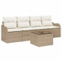 Conjunto de sofá de jardín 5 pcs Beige Poliratán