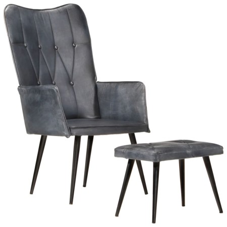 Sillón orejero con reposapiés cuero auténtico gris by , Armchairs - Ref: Foro24-339665, Price: 110,44 €, Discount: %
