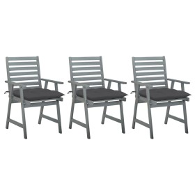 Sillas comedor de jardín 3 uds madera maciza acacia y cojines de , Sillas de jardín - Ref: Foro24-3064443, Precio: 290,30 €, ...