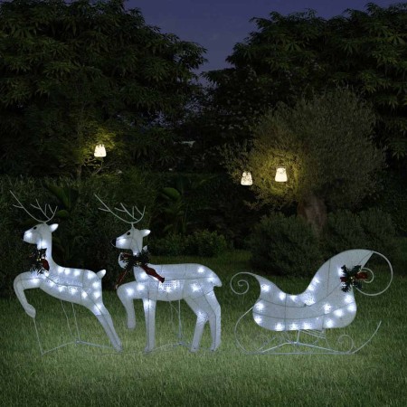 Decoración navideña de renos y trineo de jardín blanco 60 LED by , Christmas lights - Ref: Foro24-342682, Price: 51,88 €, Dis...
