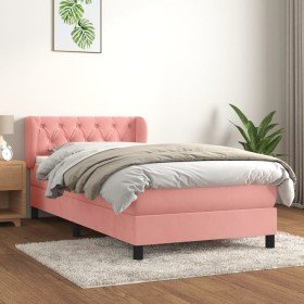 Cama box spring con colchón terciopelo rosa 80x200 cm Cama box spring con colchón terciopelo rosa 80x200 cm