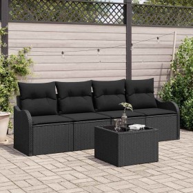 Conjunto de sofá de jardín 5 pcs Negro Poliratán