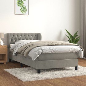 Cama box spring con colchón terciopelo gris claro 90x190 cm Cama box spring con colchón terciopelo gris claro 90x190 cm