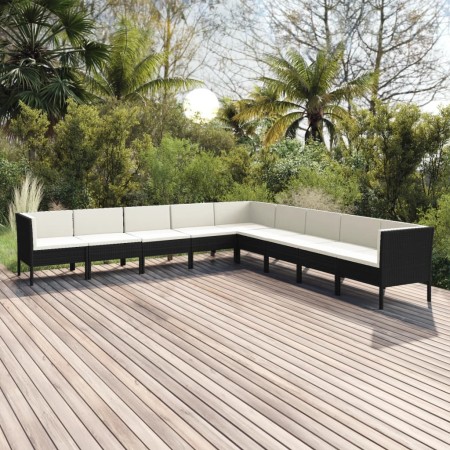Set de muebles de jardín 9 pzas cojines ratán sintético negro by , Garden sets - Ref: Foro24-3094464, Price: 840,15 €, Discou...