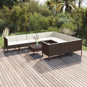 Set muebles de jardín 11 pzas y cojines ratán sintético marrón de , Conjuntos de jardín - Ref: Foro24-3094491, Precio: 904,23 €