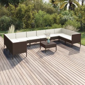 Set muebles de jardín 11 pzas y cojines ratán sintético marrón de , Conjuntos de jardín - Ref: Foro24-3094631, Precio: 904,23...
