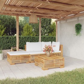 Juego muebles de jardín 4 piezas y cojines madera maciza teca de , Conjuntos de jardín - Ref: Foro24-3100911, Precio: 640,39 ...