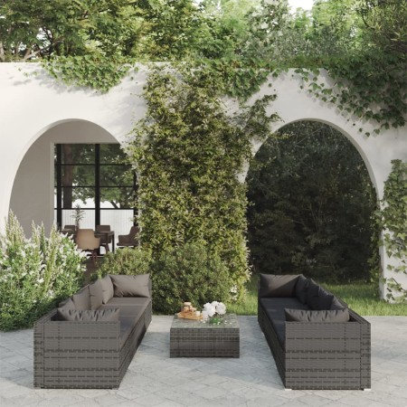 Set de muebles de jardín 9 pzas y cojines ratán sintético gris by , Garden sets - Ref: Foro24-3101517, Price: 1,00 €, Discoun...