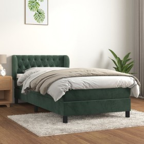 Cama box spring con colchón terciopelo verde oscuro 90x190 cm