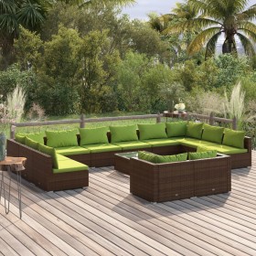 Set muebles de jardín 13 pzas y cojines ratán sintético marrón de , Conjuntos de jardín - Ref: Foro24-3102100, Precio: 1,00 €