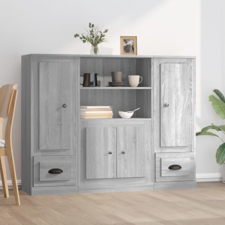 Aparador alto 3 piezas madera contrachapada gris Sonoma by , Sideboards - Ref: Foro24-3185317, Price: 231,52 €, Discount: %
