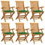 Sillas de jardín 6 uds madera maciza de teca con cojines verdes by , Garden chairs - Ref: Foro24-3062546, Price: 428,13 €, Di...