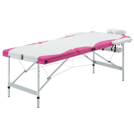 Camilla de masaje plegable 3 zonas aluminio blanco y rosa von , Massageliegen - Ref: Foro24-110242, Preis: 188,47 €, Rabatt: %