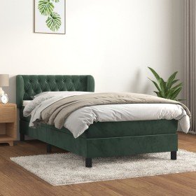 Cama box spring con colchón terciopelo verde oscuro 100x200 cm Cama box spring con colchón terciopelo verde oscuro 100x200 cm
