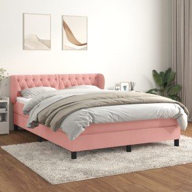 Cama box spring con colchón terciopelo rosa 140x190 cm en Camas y somieres | Comprar online en Foro24