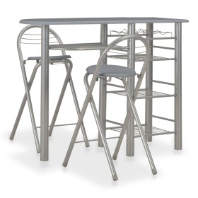 Mesa y taburetes de cocina con estantes de madera y acero gris von , Möbelsets für Küchen und Esszimmer - Ref: Foro24-284401,...