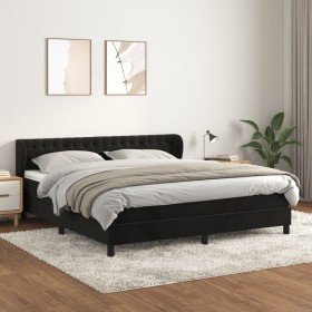 Cama box spring con colchón terciopelo negro 160x200 cm Cama box spring con colchón terciopelo negro 160x200 cm
