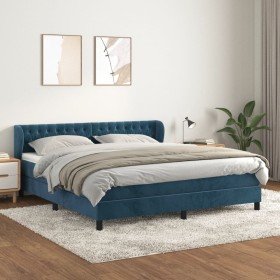 Cama box spring con colchón terciopelo azul oscuro 160x200 cm Cama box spring con colchón terciopelo azul oscuro 160x200 cm
