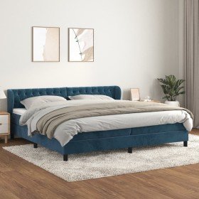 Cama box spring con colchón terciopelo azul oscuro 200x200 cm Cama box spring con colchón terciopelo azul oscuro 200x200 cm