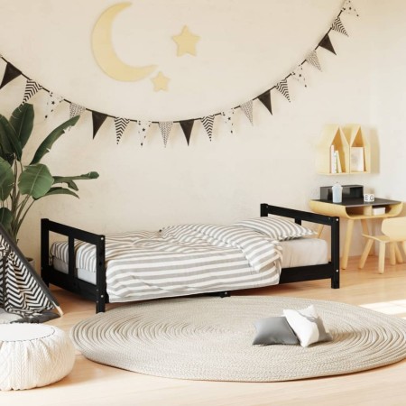 Estructura de cama para niños madera de pino negro 80x160 cm de , Cunas y camas para niños - Ref: Foro24-834431, Precio: 94,5...