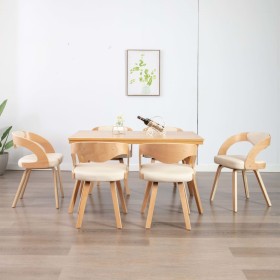 Sillas de comedor 6 uds madera curvada y cuero sintético crema de , Sillas de comedor - Ref: Foro24-278845, Precio: 1,00 €, D...