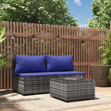 Set de muebles de jardín 3 pzas y cojines ratán sintético gris von , Outdoor-Sofas - Ref: Foro24-319851, Preis: 173,37 €, Rab...