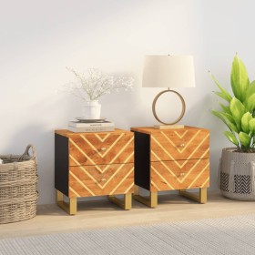 Mesitas de noche 2 uds madera maciza de mango marrón y negro de , Mesitas de noche - Ref: Foro24-356782, Precio: 122,14 €, De...