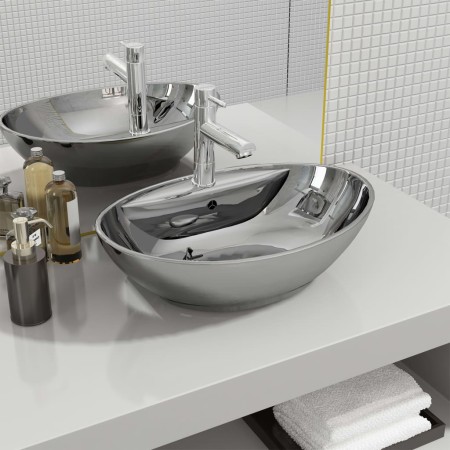 Lavabo con rebosadero 58,5x39x21 cm cerámica plateado von , Sinkt - Ref: Foro24-143475, Preis: 101,22 €, Rabatt: %