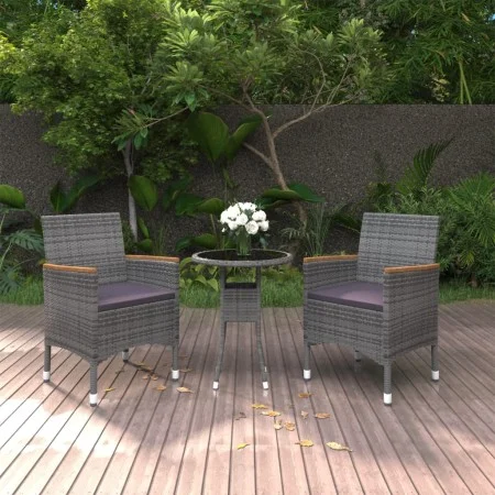 3-teiliges Garten-Essset aus grauem synthetischem Rattan von vidaXL, Gartensets - Ref: Foro24-3058465, Preis: 190,67 €, Rabat...
