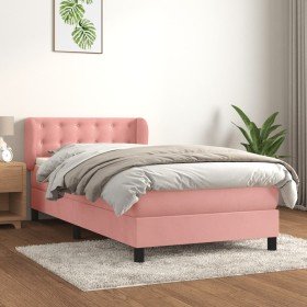 Cama box spring con colchón terciopelo rosa 100x200 cm Cama box spring con colchón terciopelo rosa 100x200 cm