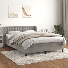 Cama box spring con colchón terciopelo gris claro 140x190 cm Cama box spring con colchón terciopelo gris claro 140x190 cm
