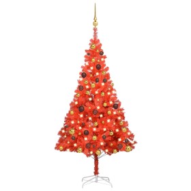 Árbol de Navidad preiluminado con luces y bolas rojo 150 cm by , Christmas trees - Ref: Foro24-3077513, Price: 64,28 €, Disco...