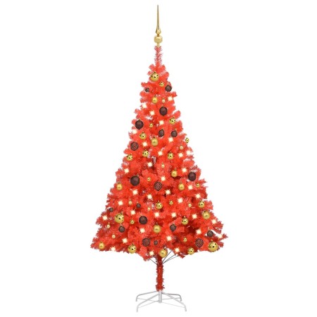 Árbol de Navidad preiluminado con luces y bolas rojo 150 cm by , Christmas trees - Ref: Foro24-3077513, Price: 64,28 €, Disco...