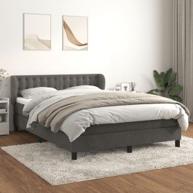 Cama box spring con colchón terciopelo gris oscuro 140x200 cm Cama box spring con colchón terciopelo gris oscuro 140x200 cm