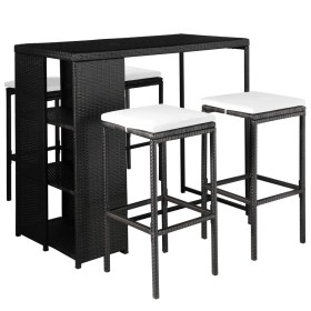 Set comedor de jardín 5 piezas y cojines ratán sintético negro de , Conjuntos de jardín - Ref: Foro24-44177, Precio: 319,82 €