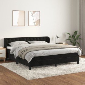 Cama box spring con colchón terciopelo negro 160x200 cm Cama box spring con colchón terciopelo negro 160x200 cm
