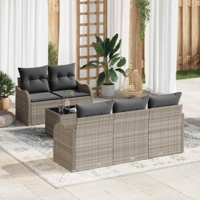 Conjunto de sofá de jardín 6 pcs Gris Claro Poliratán