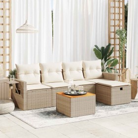 Juego de sofás jardín con cojines 6 pzas ratán sintético beige