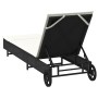 Tumbona con ruedas y cojín ratán sintético negro de , Tumbonas - Ref: Foro24-4104033, Precio: 164,54 €