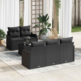 Conjunto de sofá de jardín 6 pcs Negro Poliratán