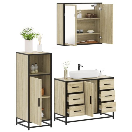 Set de muebles de baño 3 pzas madera contrachapada roble Sonoma von , Badezimmermöbel - Ref: Foro24-3300961, Preis: 255,52 €,...