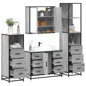 Set de muebles de baño 4 pzas madera contrachapada gris sonoma by , Bathroom furniture - Ref: Foro24-3301263, Price: 464,86 €...
