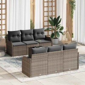Conjunto de sofá de jardín 7 pcs Gris 55 x 55 x 37 cm Poliratán