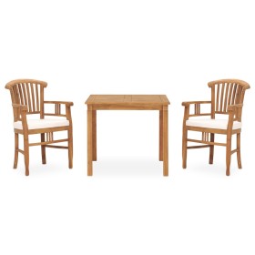 3-piece garden dining set with solid teak wood and cushions by vidaXL, Garden sets - Ref: Foro24-3060010, Price: 457,25 €, Di...