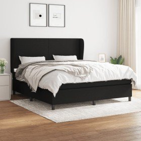 Cama box spring con colchón tela negro 180x200 cm