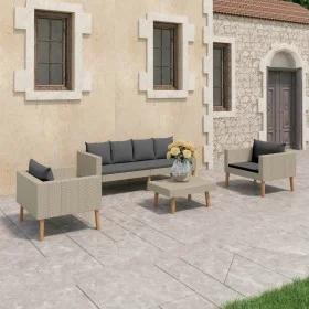 4-teiliges Gartenmöbel-Set und beige synthetische Rattankissen von vidaXL, Gartensets - Ref: Foro24-3059328, Preis: 481,86 €,...
