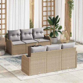 Conjunto de sofá de jardín 7 pcs Beige 55 x 55 x 37 cm