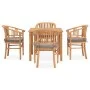 Set de comedor de jardín 5 pzas y cojines madera maciza de teca de vidaXL, Conjuntos de jardín - Ref: Foro24-3060007, Precio:...