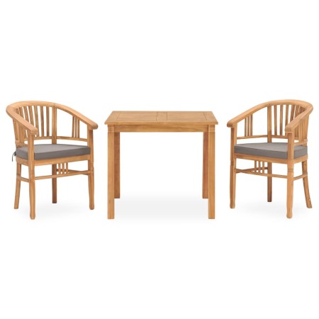 Set de comedor de jardín 3 pzas y cojines madera maciza de teca by vidaXL, Garden sets - Ref: Foro24-3060006, Price: 525,33 €...