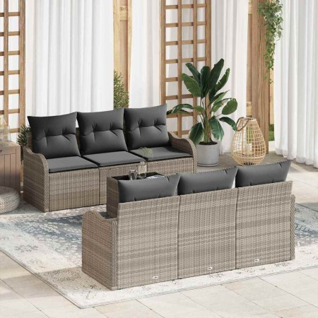 Conjunto de sofá de jardín 7 pcs Gris claro 55 x 55 x 37 cm